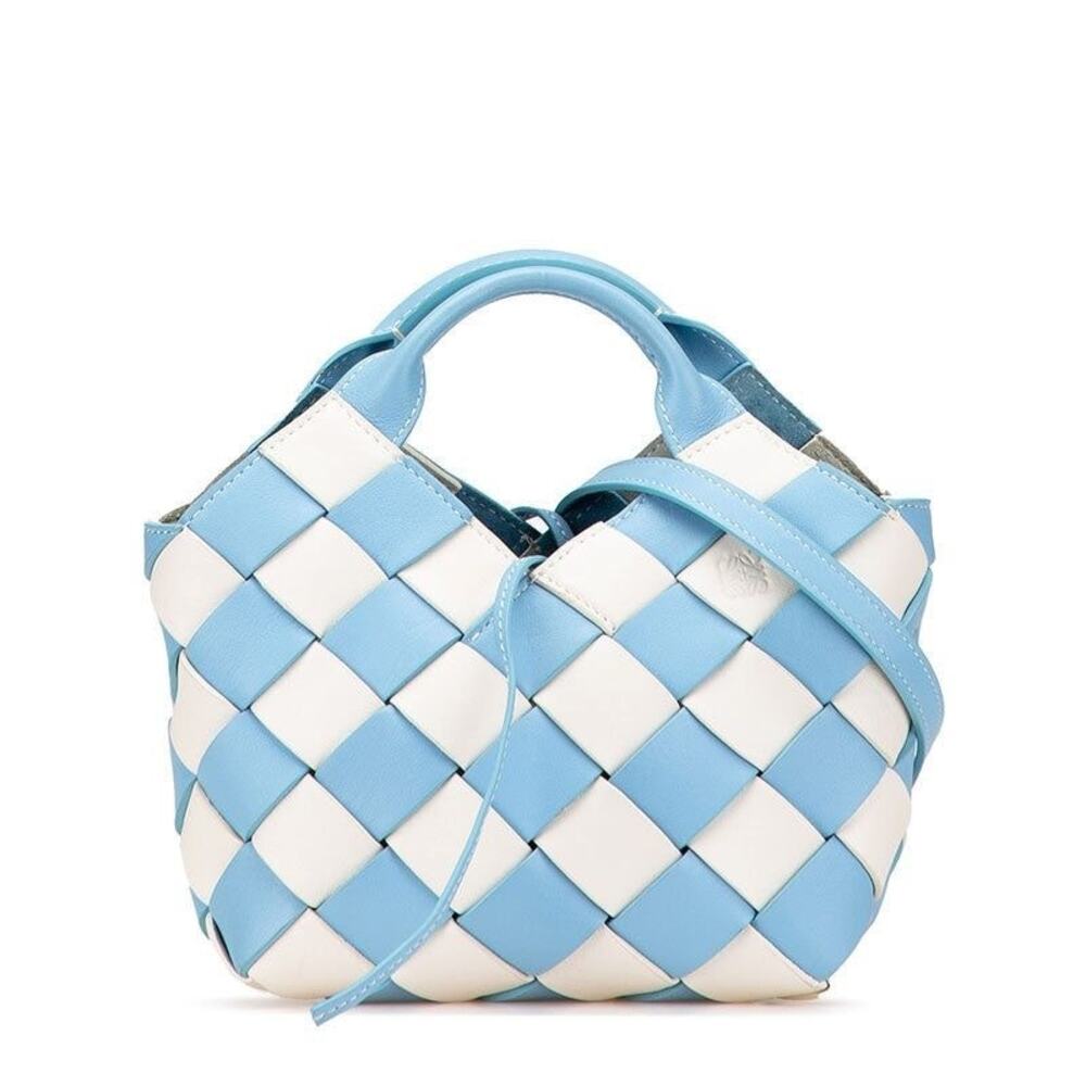 Loewe Anagram Woven Basket Calf Leather Shoulder Bag Light Blue